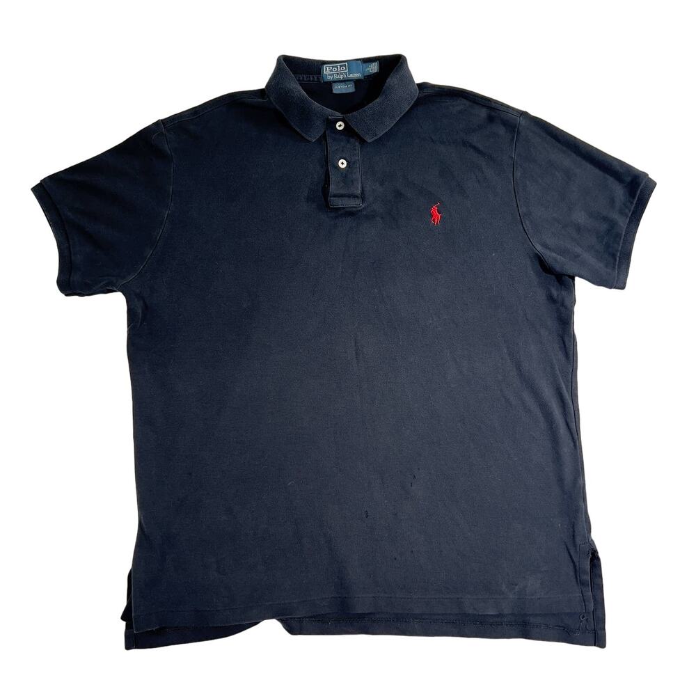 Polo by Ralph Lauren Henley Polo Shirt Men's L Custom Fit Flaws Noted Dark Black